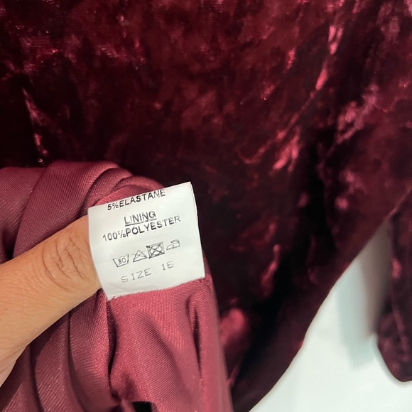 TFNC LONDON JAYDA BURGUNDY VELVET MIDI DRESS, RED/BURGUNDY SIZE 16 - Picture 7 of 7